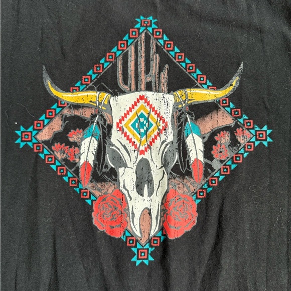 Juniors Southwestern Crop Top with Fringe - Picture 2 of 3